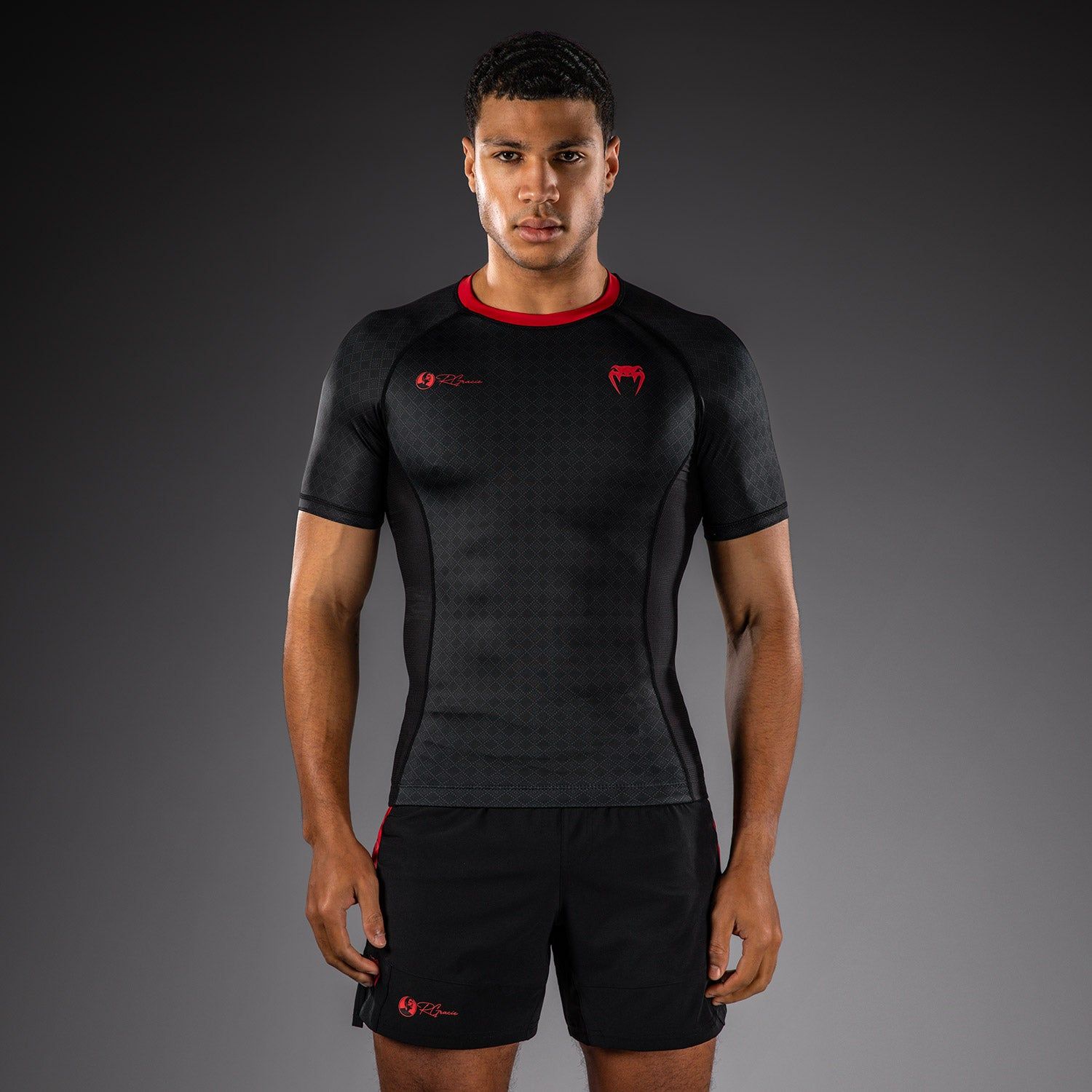 VENUM x Roger Gracie Academy SS 男士短袖紧身衣 - 黑/红色