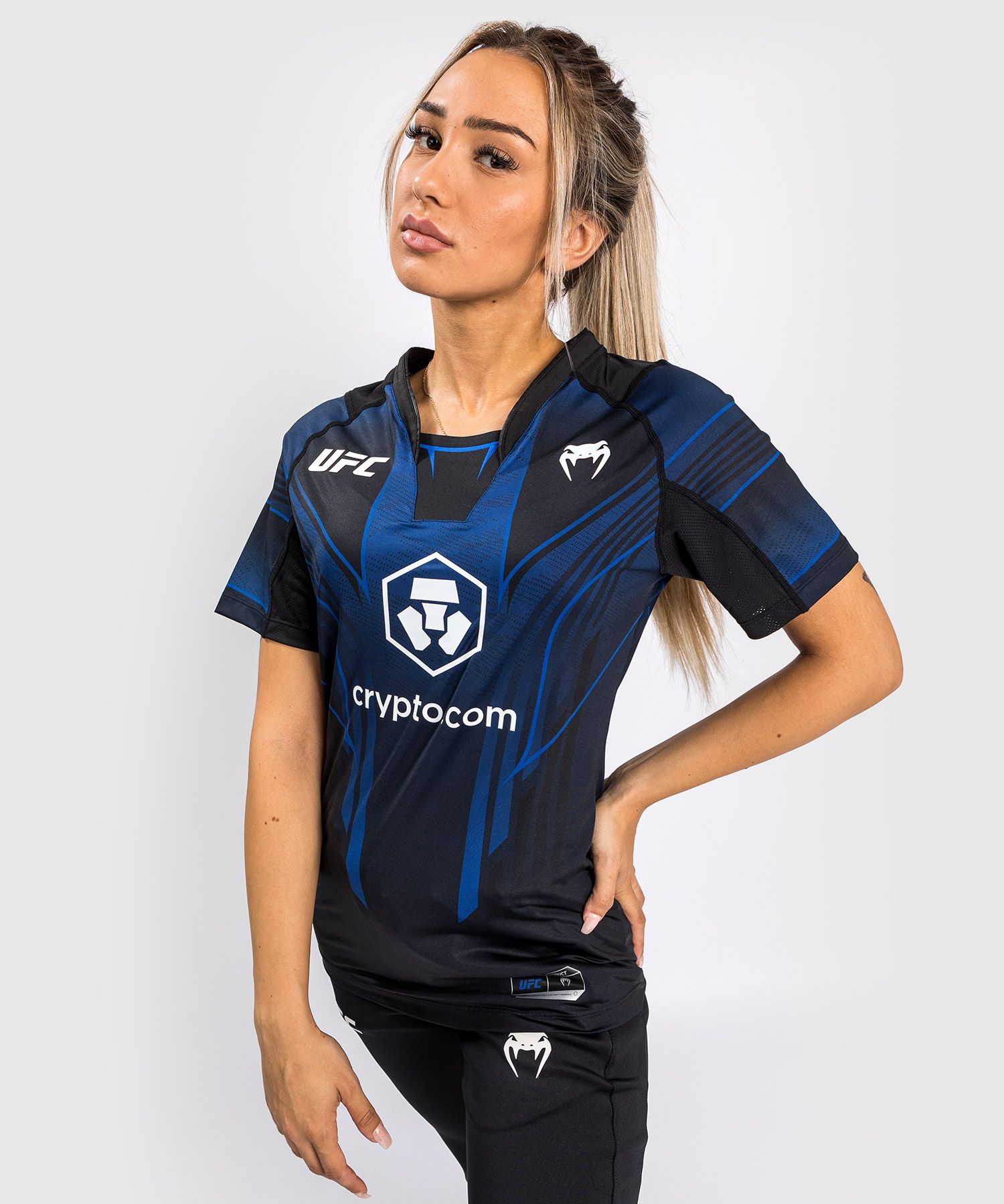 VENUM|UFC Venum Authentic 格斗之夜 2.0 暗夜系列 女子出场短袖 - 蓝/黑色