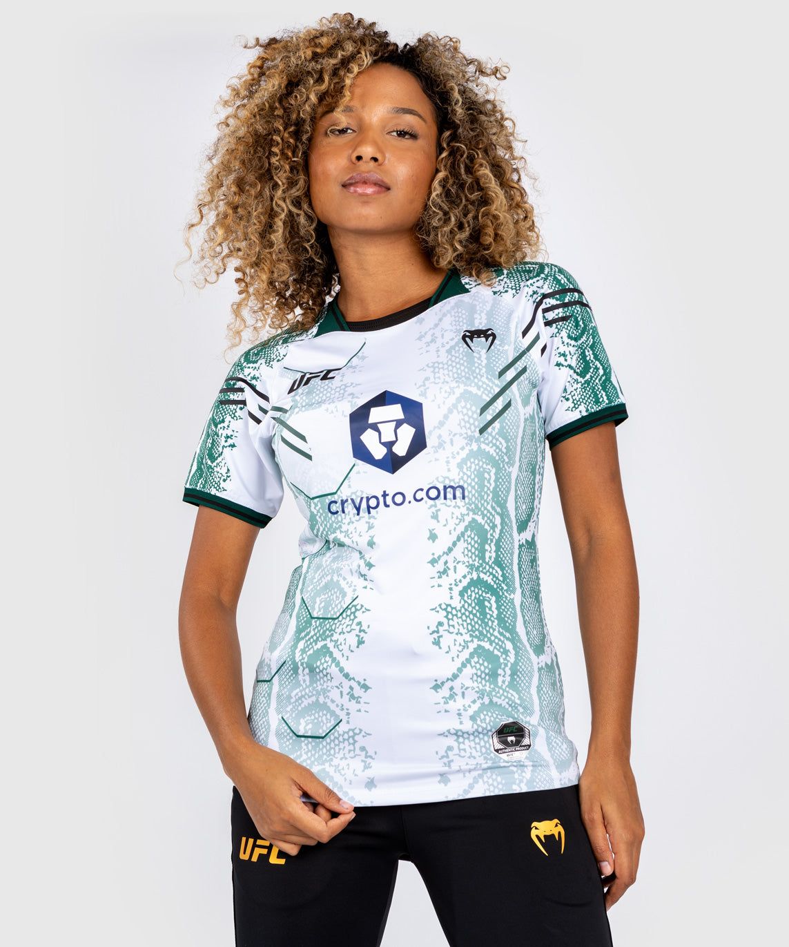 UFC Adrenaline | VENUM Authentic 格斗之夜 女士出场速干T恤 - 绿宝石版 - 白/绿色