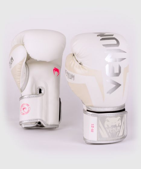 Venum Elite 拳击手套 - 白色/银色-粉红色