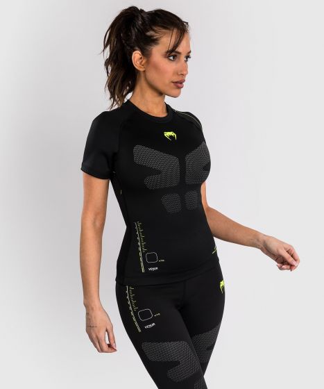Venum Training Camp 4.0女士短袖紧身衣 - 黑/霓虹绿色