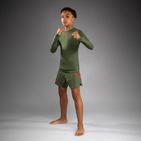 VENUM Contender 儿童长袖紧身衣 - 军绿/橙色