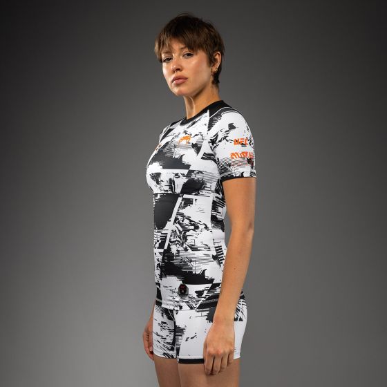 UFC Zenith | VENUM 格斗周 女士短袖紧身衣 - 黑/白/橙色