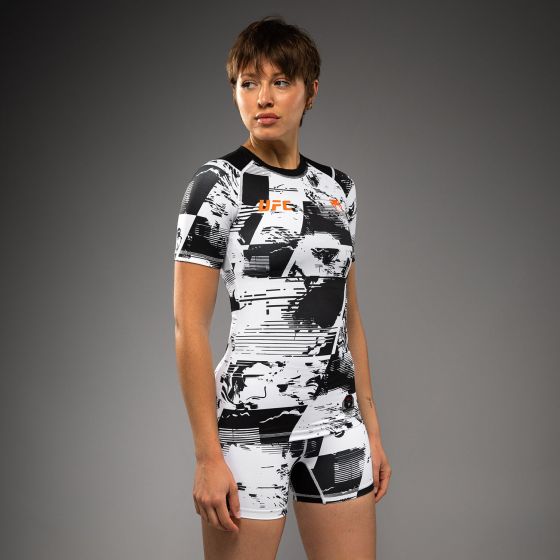 UFC Zenith | VENUM 格斗周 女士短袖紧身衣 - 黑/白/橙色