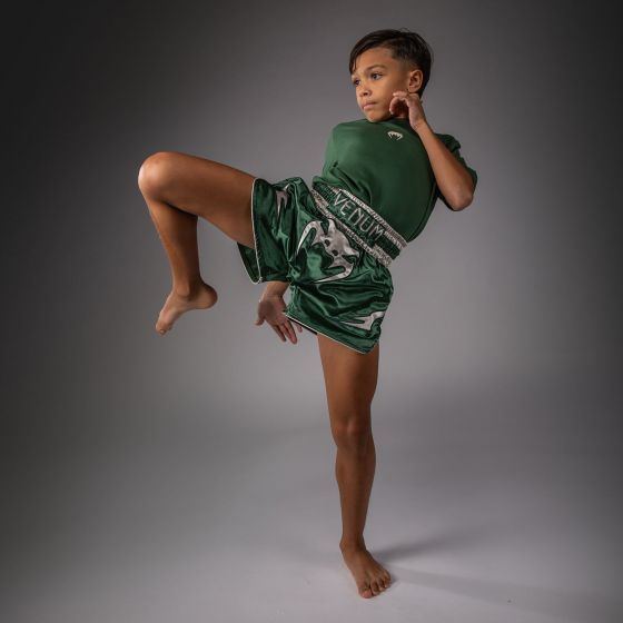 VENUM Inferno 儿童泰拳短裤 - 森林绿/米白色