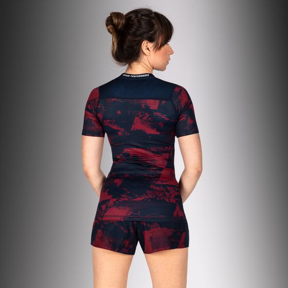 UFC Zenith | VENUM 格斗周 女士短袖紧身衣 - 海军蓝/酒红/银色